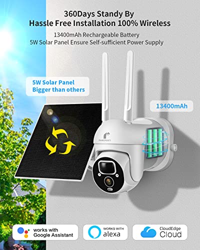 P Panoraxy 2.5K 4MP Solar Security Camera Wireless Outdoor 360°View 2.4G WiFi Home PTZ Camera, Color Night Vision Battery Powered, Motion＆Human Detect, Pan Tile, Works with Alexa & Google Assistant
