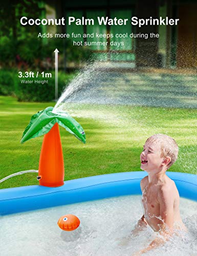 Inflatable Play Center, Kiddie Pool for Kids, Toddler Pool Seaside Water Lounge with Slide, Coconut Palm Sprinkler, Ball Toss Game, Ring Toss Game for Kids Children Ages 3+, 95'' x 75'' x 40''