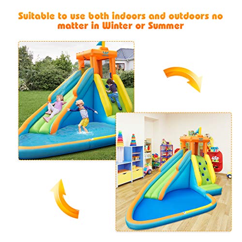 BOUNTECH Inflatable Water Slide, Water Slides for Kids Backyard w/Climbing Wall, Long Slide, Indoor Outdoor Bounce House Including Oxford Carry Bag, Repairing Kit, Stakes, Hose (with 740W Air Blower)