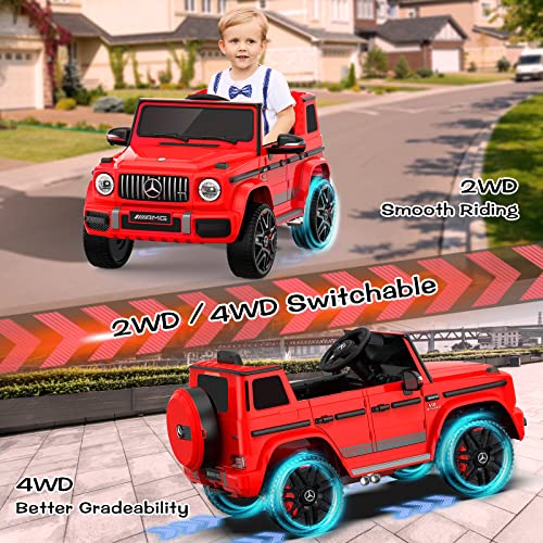 ANPABO 24V 4WD Licensed Mercedes-Benz G63 Kids Car, 4WD/2WD Switchable, Ride on Car w/Parent Remote Control, Music Player & LED Headlight, Battery Indicator, Ideal Electric Car for Kids 3+, Red