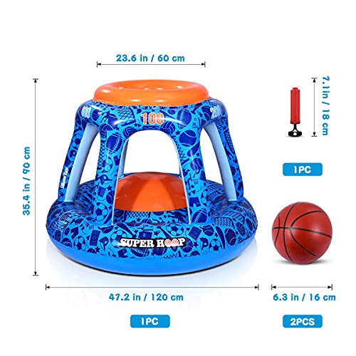 iBaseToy Pool Basketball Hoop with 2 Balls & Pump - Inflatable Basketball Hoop, Floating Swimming Pool Basketball Hoop Set, Water Basketball Game Pool Toys for Kids Teens Adults Family