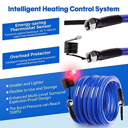 100FT 15FT 50FT Heated Drinking Water Hose -45 ℉ Antifreeze 3.0 Upgraded Function for Rv Gardon Home with Energy Saving Thermostat, Easier to Use, Rv Accessories