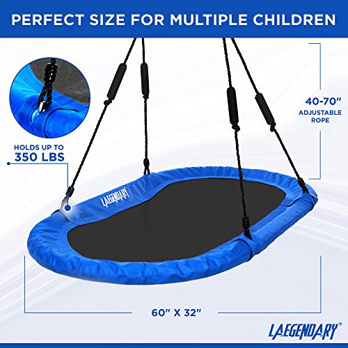 ﻿﻿LAEGENDARY Platform Tree Swing for Kids & Adults Up to 350 Lbs - Saucer Swing for Indoor/Outdoor Fun - Attaches to Outdoor Playset, Tree Branch, Porch - 60 Inch - Blue