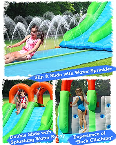 Action air Bounce House, Inflatable Waterslide with Bounce House, Backyard Play Set for Wet and Dry, Water Gun & Splashing Pool, Durable Sewn with Extra Thick, Ideal Entertainment for Kids (9550)