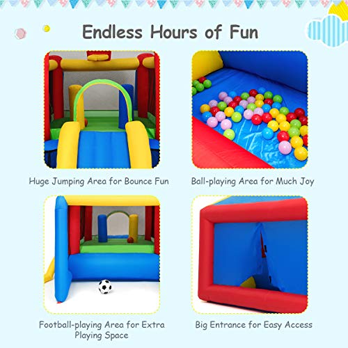 HONEY JOY Inflatable Bounce House, 6-in-1 Blow up Moon Bounce for Kids w/Slide, Dart Target, Ocean Ball, Indoor Outdoor Jumping Bouncy Castle for Backyard Playground(with 480W Blower)