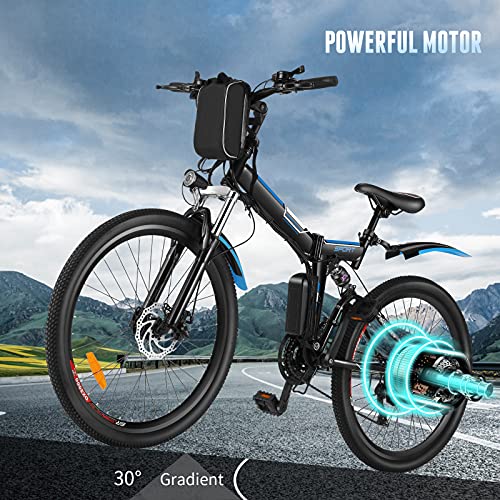 Angotrade 26 inch Electric Bike Folding Mountain E-Bike 21 Speed 36V 8A Lithium Battery Electric Bicycle for Adult (Black)