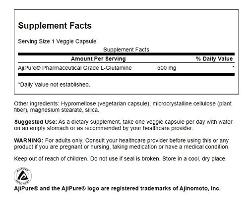 Swanson Amino Acid Ajipure L-Glutamine Pharmaceutical Grade 500 Milligrams 60 Veg Capsules (4 Pack)