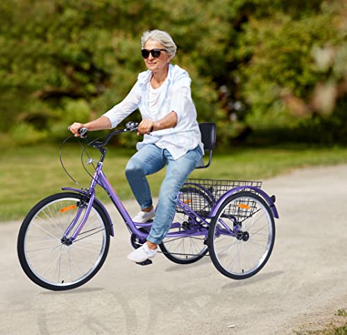 Ey Easygo Adult Tricycle, 3 Wheel Bike Adult, Three Wheel Cruiser Bike 24 inch 26 inch Wheels Option, 7 Speed, Wide Handlebar, Pedal Forward for More Space, Water Blue