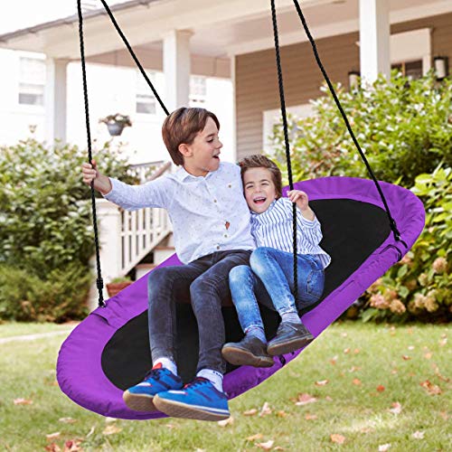 Costzon 60'' Giant Waterproof Platform Saucer Tree Swing Set, 700 lb Weight Capacity, Outdoor Saucer Tree Swing with Adjustable Hanging Ropes, Swing for Children Park Backyard (Purple)