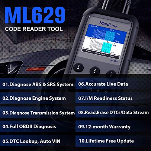 Autel MaxiLink ML629 2022 Newest OBD2 Scanner - Car ABS SRS Engine Transmission Diagnostics with AutoVIN, Full OBDII Functions, Upgraded Ver. of AL619/ ML619/ AL629 for DIYers Professionals