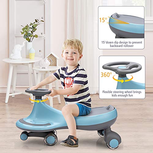 BABY JOY Wiggle Car for Kids, Swing Car with LED Flashing Wheels, No Batteries, Gears or Pedals, Uses Twist, Turn, Wiggle Movement to Steer, Ride-on Toy for Boys Girls 3 Year Old and Up (Blue)