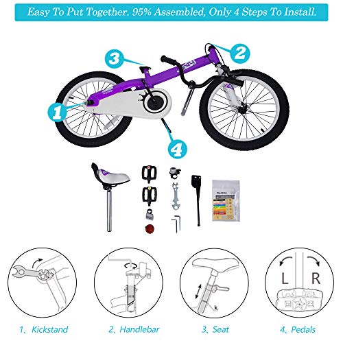 RoyalBaby Boys Girls Kids Bike 18 Inch Honey Bicycles with Kickstand Child Bicycle Purple