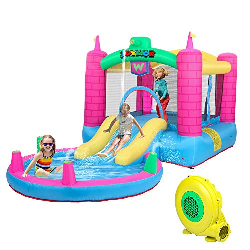 JOYMOR Bounce House Inflatable Jumping Castle Splash Pool, Water Slide Bouncer Indoor/Outdoor Playhouse for Kids Party Gift w/ Air Blower ( Tank )