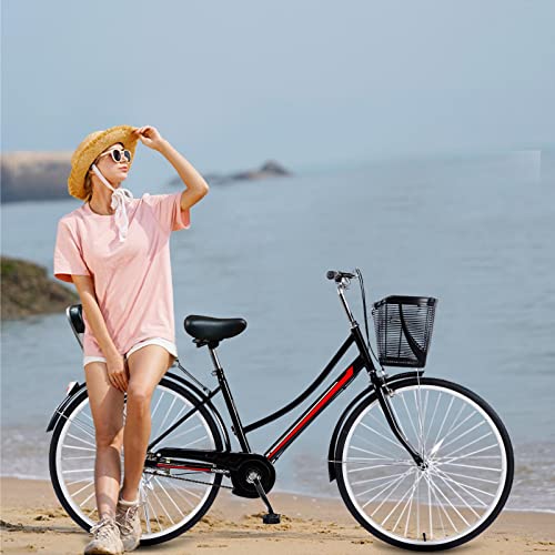 perfectbot 26 inch Complete Cruiser Bikes for Women, Single Speed Comfortable Womens Bike with Baskets, Classic Bicycle Retro, Bicycle Beach Cruiser Bicycle Retro Bicycle (Black)