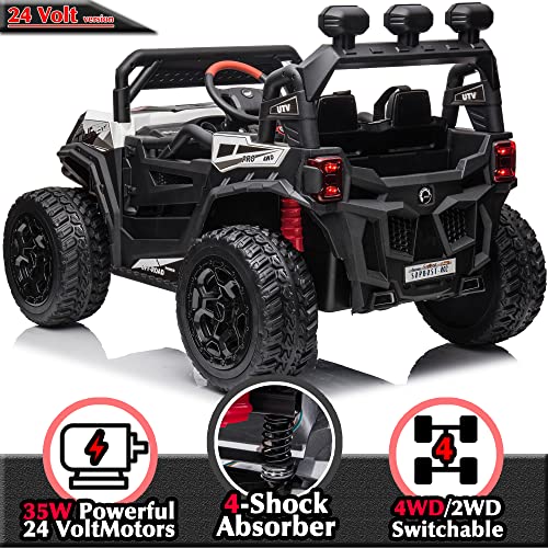 sopbost 4x4 Ride On Buggy 24V 5MPH Ride On Toys with Remote Control Battery Powered Kids Electric Car Off-Road Vehicles Side by Side UTV, Music Play, White
