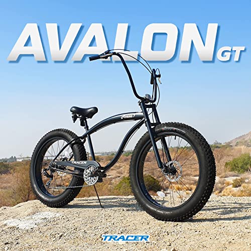 Tracer Avalon 26 Inch Beach Cruiser Bike for Men,Steel Frame,7-Speed,Hi-Rise Handlebar,Three Piece Cranksets,Disc Brake,26x4.0 Fat Tire Bike,Mens Bike,Complete Cruiser Bikes,Grey