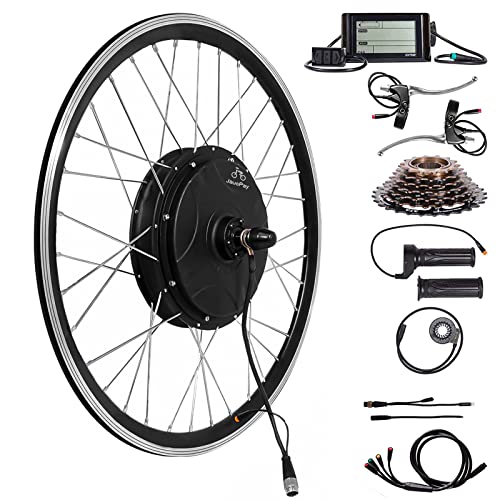 JauoPay 48V 1500W Electric Bicycle Conversion Kit Brushless Gearless Hub Motor 26" Rear Wheel Frame Built-in Dual Mode Controller Full Waterproof wiht LCD Display