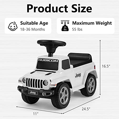 OLAKIDS Ride On Push Car, Licensed Jeep Foot-to-Floor Toddler Sliding Racer with Engine Sound, Horn, Under Seat Storage, Baby Walking Toy Gift for Boys Girls Kids Age 1.5-3 (White)