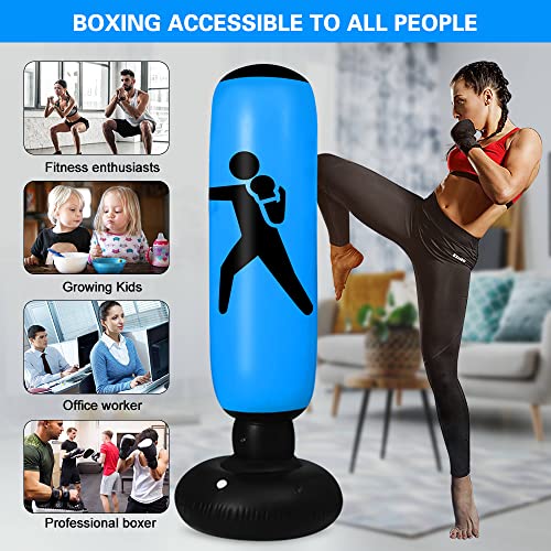 63 Inch Punching Bag for Kids - Inflatable Kids Punching Bag with Stand | Free Standing Boxing Punching Bag Bounce Back for Kids/Youth/Adults Practice Kickboxing MMA Karate (Blue)