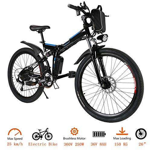 OppsDecor Folding Electric Bike with 26 Inch Wheel, Lithium-Ion Battery (36V 250W), Premium Full Suspension and Gear, 3 Working Mode (US Stock)