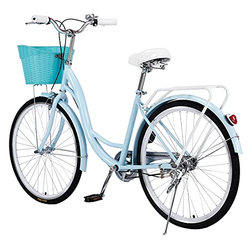 Beach Cruiser Bikes 26 inch Classic Retro Bicycles for Women Comfortable Commuter Bike for Leisure Picnics&Shopping,Road Bike,Women's Seaside Travel Bicycle with Baskets&Rear Racks (I)