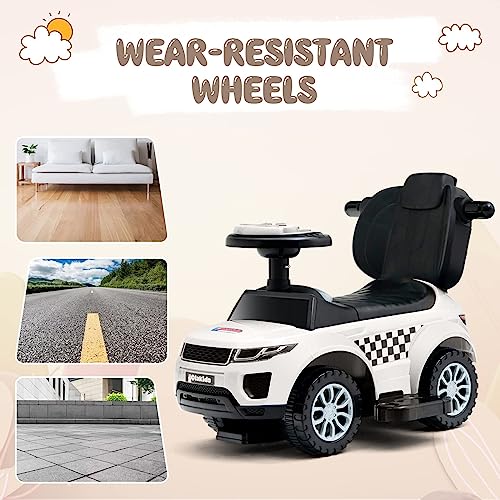 OLAKIDS 4 in 1 Ride on Push Car, Toddlers Stroller Sliding Walking Toy with Horn, Music, Lights, Removable Guardrails Handle, Underneath Storage, Foot-to-Floor Walker for Boys Girls (Ivory White)