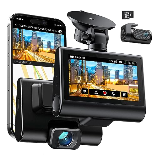 iZEEKER 4K Dash Cam Front and Rear Wi-Fi GPS, 4K+1080P Dual Dash Camera for Cars with 32GB SD Card, 3'' IPS Touchscreen, WDR, Night Vision, Parking Mode, G-Sensor, 2 Mounting Options