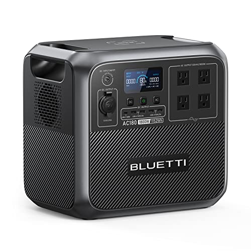 BLUETTI Portable Power Station AC180, 1152Wh LiFePO4 Battery Backup w/ 4 1800W (2700W peak) AC Outlets, 0-80% in 45 Min., Solar Generator for Camping, Off-grid, Power Outage