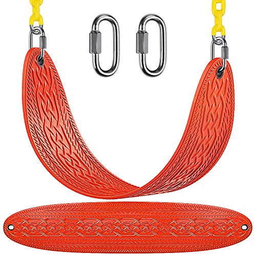 SELEWARE Swing Seat, Heavy Duty Playground Swing Set with 66" Chain Plastic Coated and Carabiners, Non Slip Swing Set Accessories Replacement for Adult Kid Indoor Outdoor Playground (Red)