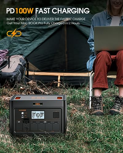EBL Portable Power Station 2400W, 1843.2Wh Solar Generator LiFePO4 (LFP) Battery(4800W Surge), 2 Hours Fast AC Charging, 4 AC Outlets, 100W USB-C PD Output, 11-Port for Home Use, Outdoor Camping