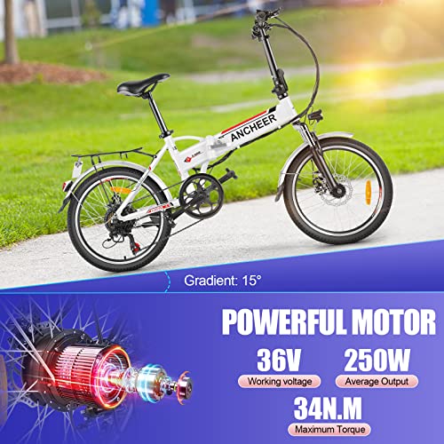 ANCHEER Folding Ebike AE4, 20'' Foldable Electric Bicycle with 36V 8Ah Removable Lithium-Ion Battery, Professional 7 Speed Gears