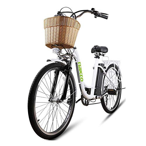 NAKTO 26" Ebike for Female 250W City-Electric Bike Sporting 6-Speed Gear Electric Bicycle 36V10A Removable Battery-White