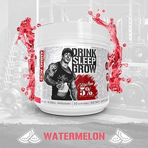Rich Piana 5% Nutrition Drink Sleep Grow | Nighttime Muscle Builder, BCAA Post Workout Recovery Drink | Aminos, EAAs, Glutamine, GABA, Mucuna Pruriens, Joint Support | 15.66 oz (Watermelon)