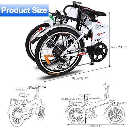 20 inch Electric Bike for Adults Folding Electric Bicycle with 36V 8Ah Lithium-Ion Battery 7 Speed Gears 250W E-Bike (White)