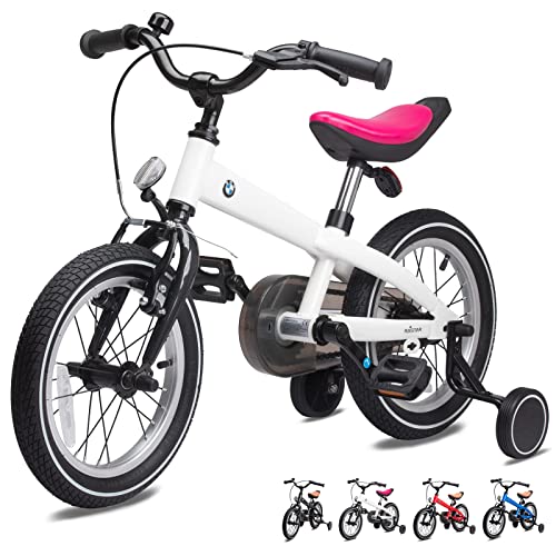 BMW 14 Inch Toddler Bike with Training Wheels for Boys and Girls Age 3-7, a Valuable Outdoor Gift of Kids Light Weight Bicycle for Children 3 4 5 6 7 Years Old, Pearl White
