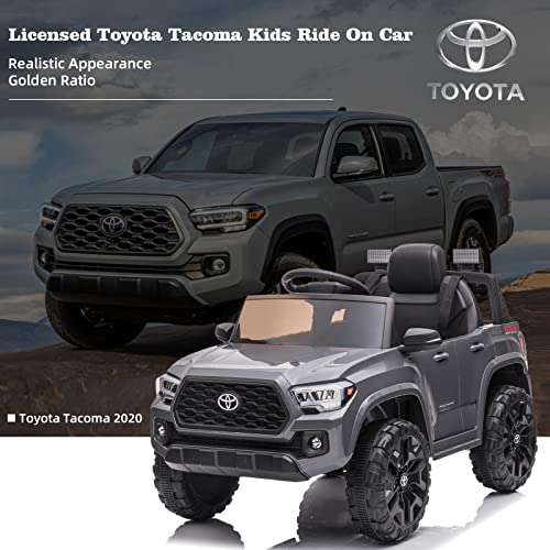 YOFE 12V Electric Car for Kids, Licensed Tacoma Kids Ride On Car with Remote Control, 2 Speeds Battery Powered Kids Electric Vehicles with Spring Suspension, MP3/FM/USB, LED Lights (Gray)