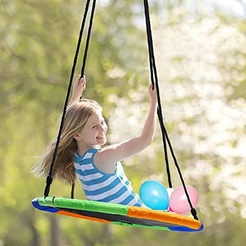 Juegoal 40 Inch Saucer Tree Swing, Large Rope Swing with Children Swing Platform Bonus Carabiner for Hanging Rope Outdoor