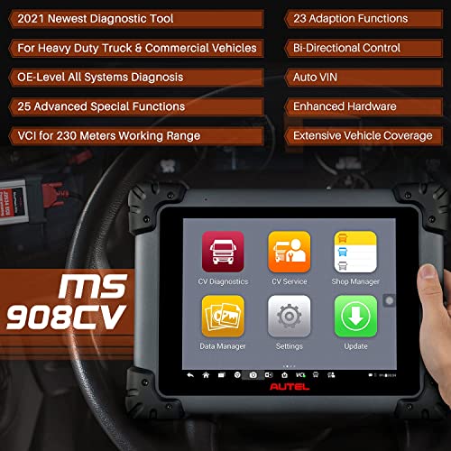 Autel Scanner Maxisys CV MS908CV: Diagnostic Scan Tool for Heavy Duty Truck/ Semi Truck/ Commercial Cars, 2022 Newer Model of MS906CV, MS908S, 25+23 Service Functions, J2534 ECU Coding, Full Diagnosis