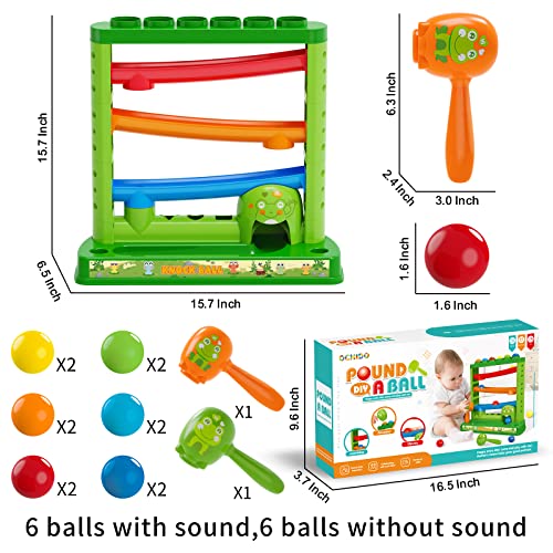 Toddlers Toys for 1 2 3 Years Old Kids, Pound A Ball Toys Included 2 Hammer & 12 Balls, Montessori Toys for 12-18 Months Baby, Interactive Game For Boys and Girls, Early Learning Educational Gift