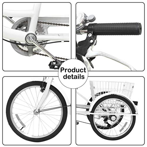 Ongmies Adult Tricycle Bikes 20" with Basket, 3 Wheels Cruise Trike, 1/7 Speed 3-Wheel for Shopping, with Installation Tools, Comfortable Bicycles, for Men and Women, load capacity 330 lbs (White-20”)