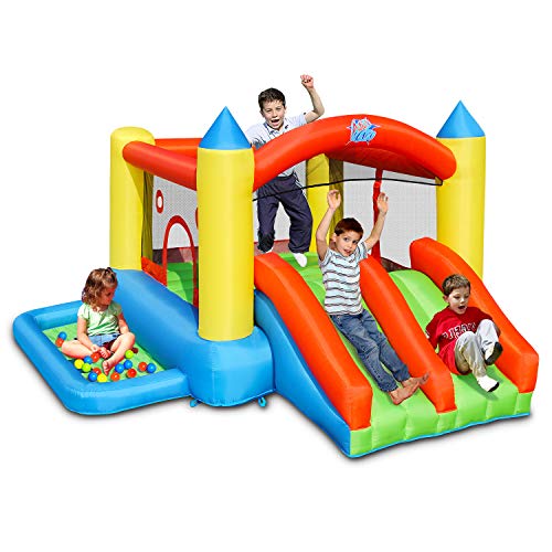 Action air Bounce House, Double Slides Bounce Without Blower, Inflatable Bounce House for Kids, Durable Sewn with Extra Thick Material, Easy to Set Up (9249-IP)