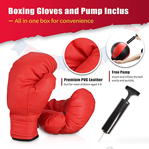 ELEMARA Punching Bag with Stand for Adults Kids, Boxing Bag Plus Boxing Gloves, Height Adjustable Reflex Speed Bag with Stand, Red and Black, 35''-47''