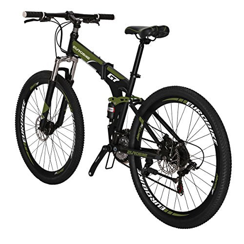 Eurobike Bikes G7 21 Speed Folding Mountain Bike 27.5 Inches Regular Spoke Wheels Dual Suspension Bicycle ArmyGreen