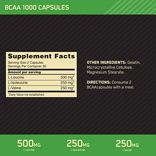 Optimum Nutrition Instantized BCAA Capsules, Keto Friendly Branched Chain Essential Amino Acids, 1000mg, 60 Count (Packaging May Vary)