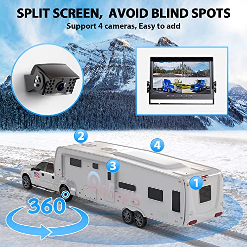 eRapta HD 1080P 10" Wired Backup Camera System 10-inch for RV Truck Trailer Van Quad Split Monitor Recording IP69 Waterproof Rear View Side View Cameras, Digital Signal Parking Lines AYX102