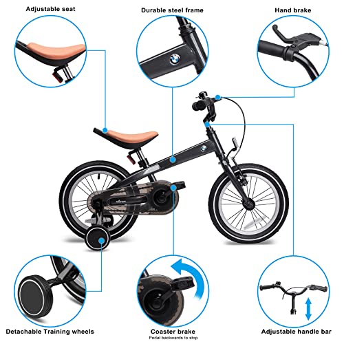 BMW 14 Inch Toddler Bike with Training Wheels for Boys and Girls Age 3-7, a Valuable Outdoor Gift of Kids Light Weight Bicycle for Children 3 4 5 6 7 Years Old, Callisto Grey (Black)