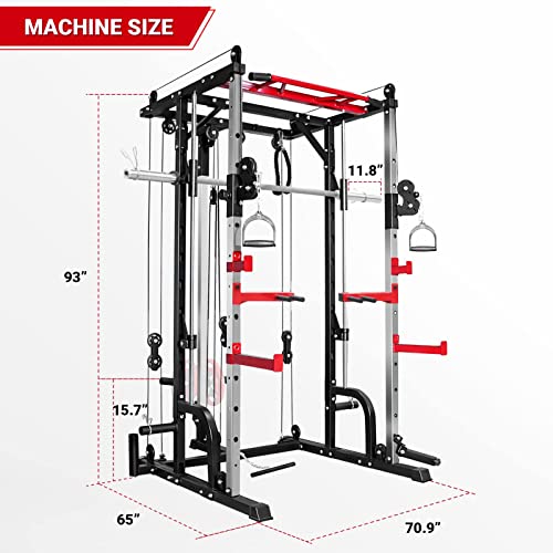 Mikolo Smith Machine, Power Cage with LAT Pull Down System, Total Body Workout for Home Gym