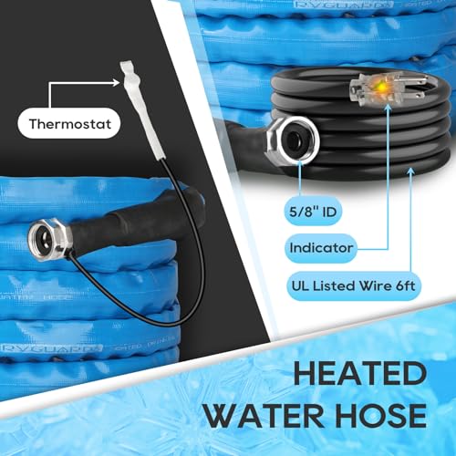 RVGUARD Heated Water Hose 15FT for RV, -20 ℉ Freeze Protection Heated Drinking Water Hose with Energy-Saving Thermostat, Lead and BPA Free for RV/Home/Garden
