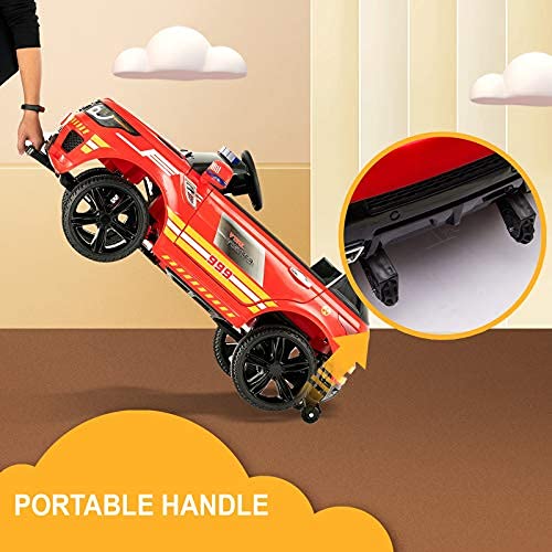 Uenjoy 12V Kids Fire Fighter Ride On Car SUV Battery Operated Electric Cars w/ 2.4G Remote Control, LED Siren Flashing Light, Music& Horn Intercom, Bumper Guard, Openable Doors, AUX, USB Port, Red