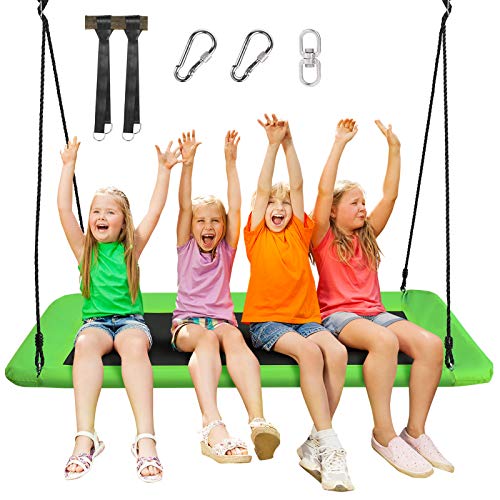 Costzon 700lb Giant 60'' Platform Saucer Tree Swing Set for Kids and Adult, Wear- Resistant Indoor/Outdoor Rectangle Swing w/ Durable Steel Frame and 2 Hanging Straps for Porch, Backyard (Green)